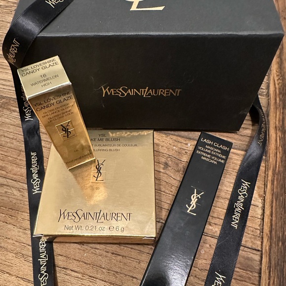 YSL 3 pcs SET Mascara + Blush & Lipstick a Gift Box & Ribbon